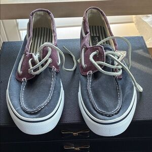 Sperry Two-Tone Canvas Boat Shoes in Charcoal and Plum size Men’s 11 excellent
